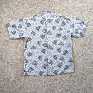 Bugle Boy Button Up Hawaiian Shirt Men's XL Gray Green